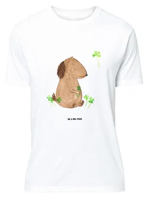 Produktbild von Mr. & Mrs. Panda Größe M T-Shirt Hund Kleeblatt - Weiß - Geschenk, Herren, Motivation, Shirt, Tshirt, Achtsamkeit, Sprüche, mit Spruch, Glück, Viel
