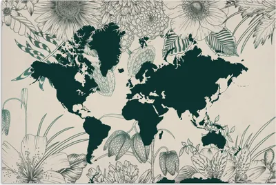 Produktbild von MuchoWow® Poster Weltkarte - Blumen - Pflanzen 120x80 cm - Bilder