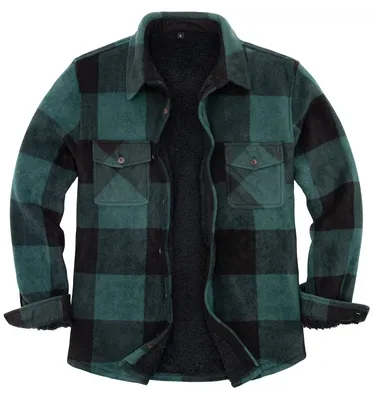 Imagen del producto de Omgoods - Chaqueta de franela a cuadros con forro de sherpa para hombre, ideal para climas fríos