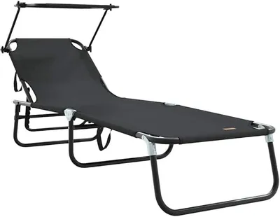 Productafbeelding van Tuinstoel met verstelbare rugleuning, inklapbare ligstoel, zwart, 190 x 57 x 81 cm. Oxford, ligstoel, strandstoel, buitenstoel voor tuin, terras, balkon of zwembad