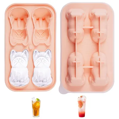Produktbild von silikon eiswürfelform mit hundemotiv – 4 große eiswürfel, wiederverwendbar, mit deckel & trichter für getränke