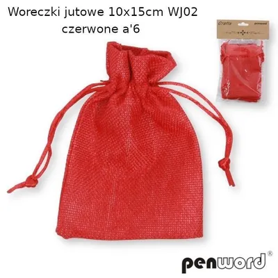 Zdjęcie produktu dla Czerwone woreczki jutowe 10 x 15 cm zestaw 6 sztuk