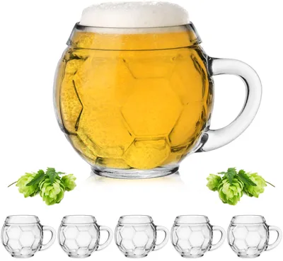 Produktbild von PLATINUX Bierglas mit Henkel Fußballglas 350ml (max.420ml) aus Glas Set 6-Teilig Biergläser Bierkrug Fußball-Design-Glas