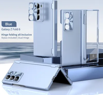 Produktbild von Hülle für Samsung Galaxy Z Fold 6 Magnet Scharnierschutz Stifthalter, Überzug Kratzfest Schutzhülle mit Linsenfolie, Displayschutz Blau