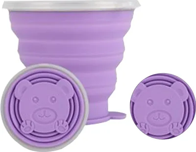 Produktbild von Faltbarer Wasserbecher aus Silikon, ultradünn, faltbar, für unterwegs, mit Handschlaufe für Outdoor-Camping und Wandern, Lila, 270 ml