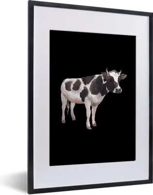 Produktbild von MuchoWow® MuchoWow® Gerahmtes Poster Kuh - Schwarz - Weiß 30x40 cm - Poster mit zchwarzem Bilderrahmen - Wandposter Schlafzimmer