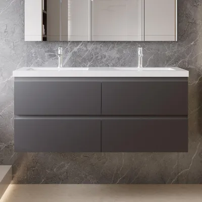 Produktbild von 120 cm Badmöbel-Set Unterschrank mit Mineralguss waschtisch 4 Schubladen soft-close Anthrazit Matt Selbstmontierter