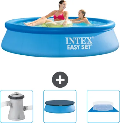 Produktbild von Intex runder aufblasbarer Easy Set-Pool – 244 x 61 cm – Blau – im Lieferumfang enthalten Filterpumpe für Schwimmbad - Abdeckung - Bodenplane