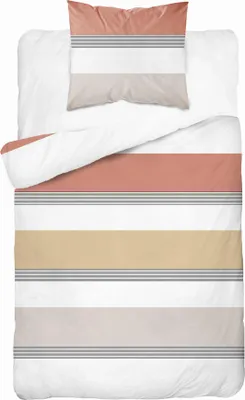 Produktbild von Baumwollbettwäsche 140x200 Streifen Beige Orange