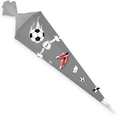 Produktbild von itenga DEKO-SET FUSSBALL rot weiss mit Bastel SCHULTÜTE 85 cm sechseckig grau