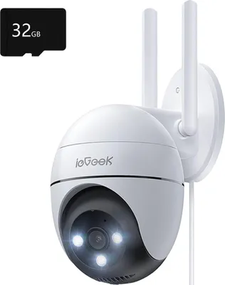 Produktbild von ieGeek 2K Überwachungskamera Wlan mit 32GB SD-Karte, PTZ Outdoor IP Kamera Überwachung WiFi Dome Camera mit Farbnachtsicht, Mensch Bewegungsmelder, 2-Wege-Audio