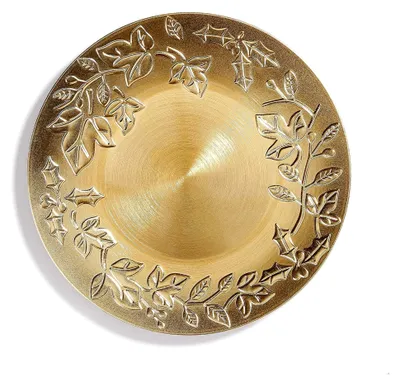 Produktbild von Dekoteller 33 cm aus Kunststoff mit Mistelzweig-Muster - festliche Platzteller für die Weihnachtszeit - Tischdeko Unterteller für Winter und Weihnachten - Weihnachtsteller - Gold metallic