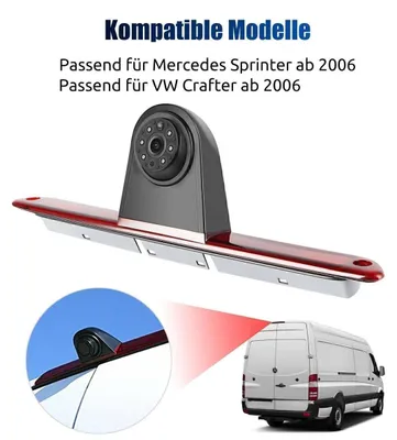 Produktbild von Rückfahrkamera mit dritter Bremsleuchte für Sprinter W906 W907 W910 Einparkhilfe Transporter IP68 wasserdicht Nachtfunktion 170 Grad Weitwinkel 720x480
