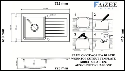 Produktbild von [Granitspüle 75x43,5 in verschiedenen Farben+ Armatur Spiral] Hochwertig beidseitig Montierbar Küchenspüle Eckig Einbaugranitspüle Granit Spülbecken f. Unterschränke ab 45 cm inkl.Siphon Set, Farben:Schwarz Granit Spiral Schwarz