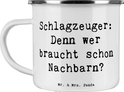 Produktbild von Mr. & Mrs. Panda Teetasse Spruch Schlagzeuger Spruch - Weiß - Geschenk, Instrument, Lernen, Beats, Blechtasse, becher emaille, Tasse, Schlagzeug, Musik, Pott, Musiker