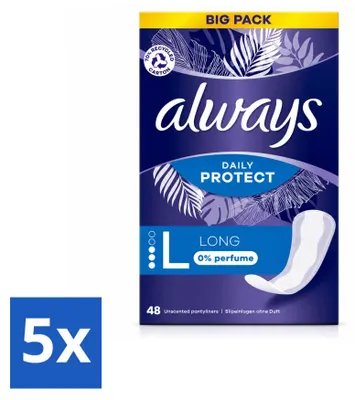 Imagen del producto de 5 protectores diarios "Always Daily Protect Long" sin perfume, paquete económico - 5 unidades