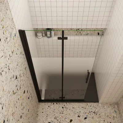Produktbild von Walk-In Schwarz Teilsatiniert Falttür B.120cmxH.195cm Faltbar/drehbar Duschwand 6mm Nano-ESG Duschkabine