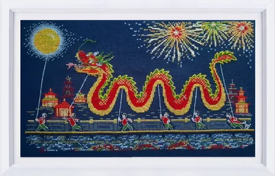 Image de RTO Kit de broderie au point de croix "Dragon chinois", motif à compter, 30x17cm