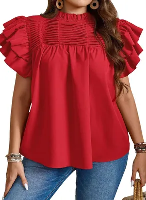 Productafbeelding van TUUHAW damesblouse met opstaande kraag en mock-hals, rood, maat M