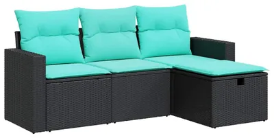 Obrázok produktu pre vidaXL 4-dielna záhradná sedacia súprava s vankúšmi Black Poly Rattan