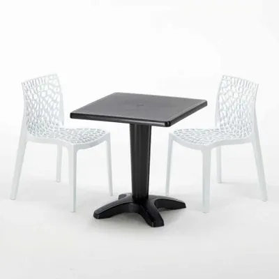 Produktbild von Schwarz Quadratisch Tisch und 2 Stühle Farbiges Polypropylen-Innenmastenset Grand Soleil Gruvyer Aia - Weiß