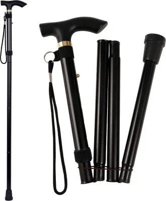 Produktbild von Girls'love talk Unisex Faltbarer Gehstock, Faltbarer Alpenstock, Leichte Gehstöcke, Höhenverstellbare Spazierstöcke, Handschlaufenstock, Wanderstock, Spazierstock (Schwarz)