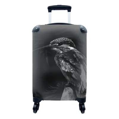 Produktbild von MuchoWow® Koffer Handgepäck Trolley Rollkoffer Kleine Reisekoffer mit 4 Rollen - Vogel auf einem Zweig vor schwarzem Hintergrund - schwarz und weiß - Cabin Size < 55x40x23 cm & 55x40x20 cm - Fotokoffer - Kabinenkoffer - Boardgepäck - Reise-Box - Reisekoffer - Reisegepäck - Koffer mit Bild - Trolley für Kinder
