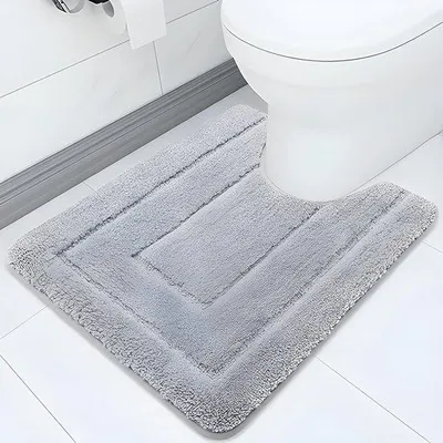 Produktbild von PolkaHome® Mikrofaser Badezimmerteppich Anti-Rutsch, weiche Matte mit Toilettenaussparung 50 x 60 cm Grau