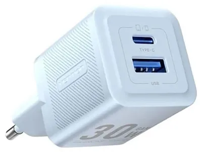 Produktbild von Wandladegerät, Vention, FEQL0-EU, USB-C + USB-A, 30 W/30 W, GaN (blau)