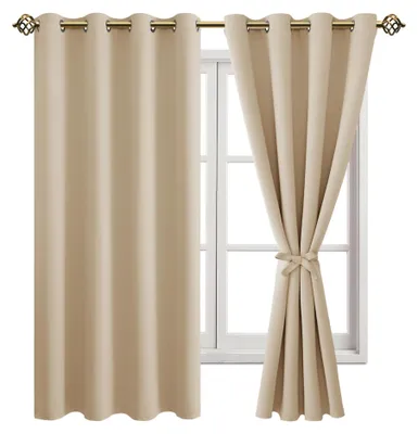 Verdunkelnde Vorhänge mit Ösen, 2 Stück, 160x132 cm, Beige