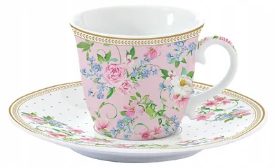Produktbild von Domdekoracji Porzellan Tasse mit Untertasse Blumen 190ml