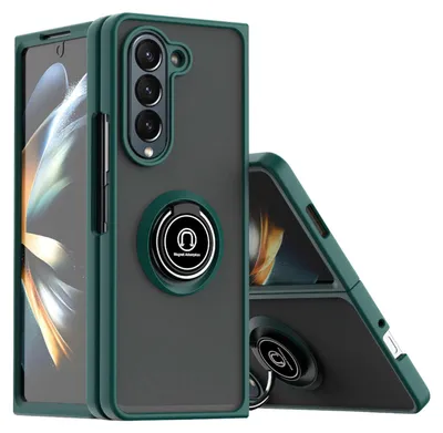 Produktbild von Für Samsung Galaxy Z Fold5 5G TPU / PC Design Ring Magnet Cover Handy Tasche Hülle Dunkelgrün Etuis