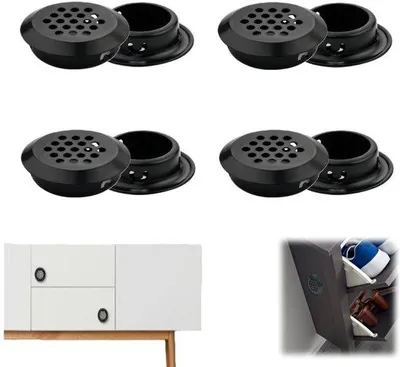 Produktbild von 8 Stück - Rostfreie runde Lüftungsgitter - Runde Lüftungsgitter - Schwarze runde Lüftungsgitter für Dachkanten - Lüftungsoffnung mit Gitterstäben - Für Küchen, Badezimmerkästen und Kleiderschränke - Öffnung von 29 mm - Abgerundet - Schwarz