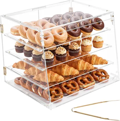 Immagine prodotto di VEVOR Vetrina per dolci a 4 ripiani, vetrina professionale per panetteria in acrilico trasparente, vetrina da banco con porta posteriore magnetica e divisorio rimovibile per biscotti, dolci e ciambelle, 530 x 435 x 415 mm