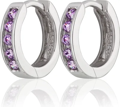 Produktbild von Paar 12mm 925 Sterling Silber Klappcreolen Zirkon amethyst Ohrringe rhodiniert