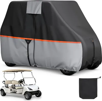 Obrázek produktu pro SucceBuy Kryt golfového vozíku pro 2+2/4místný golfový vozík (kompatibilní s většinou golfových vozíků, jako jsou Club Car, Yamaha, EZGO a Honda), odolný kryt z robustní tkaniny 420D Oxford, vybavený 3 dveřmi na zip.