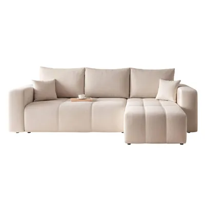 Produktbild von Idohome–Moderne Ecksofa mit Schlaffunktion und L-förmigen Steppungen, Couchgarnitur, Universale Couch, Sofa, Bettcouch, PEDROO - Farbe Beige Manila 02
