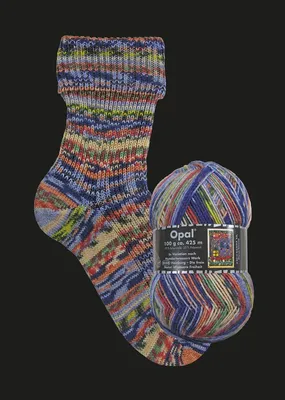 A knitted sock and a ball of yarn are displayed against a black background.