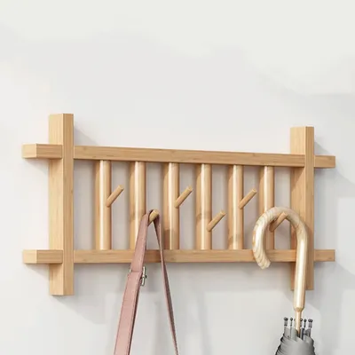 Produktbild von Garderobenständer, Wandhaken, Holz Wandgarderobe, Garderobenhaken, Wandmontage, Hakenleiste, mit 6 360° drehbar Haken, 1 Hakentragfähigkeit 2,5 kg