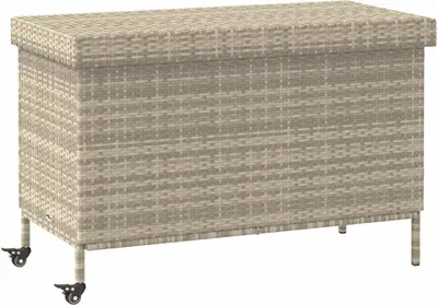Zdjęcie produktu dla Skrzynia ogrodowa z kółkami, szara, 110x55x73 cm, polirattan
