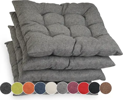 Produktbild von Sunnypillow 4er Set Stuhlkissen mit Bändern 45x45 cm Bequeme Polsterauflage 8cm dick Auflage für Stühle / Bänke in Haus und Garten Sitzkissen Sitzauflage Gartenkissen Outdoor / Indoor | Grau