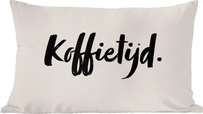 Produktbild von MuchoWow® Zierkissen Sofakissen Wohnzimmer Dekokissen 60x40 cm Zitat - Taupe - Kaffeezeit - Kopfkissen - Polster mit Foto