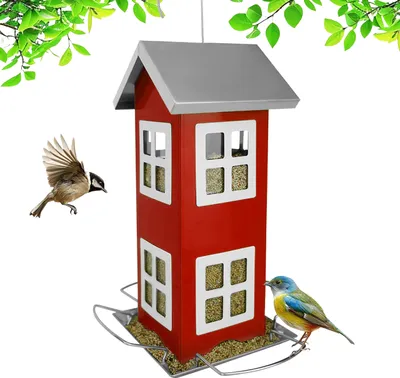 Immagine prodotto di Relaxdays Casetta per uccelli, in metallo, da appendere, A x L x P: 26 x 12 x 12 cm, piccola mangiatoia per uccelli da giardino e balcone, rossa