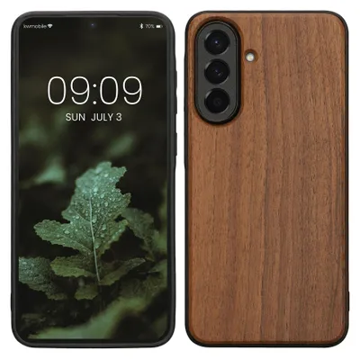Produktbild von kwmobile Handyhülle für Samsung Galaxy A37 5G Hülle Holz - Case mit TPU Bumper - Stoßfestes Hardcase - Schutzhülle Cover in Dunkelbraun