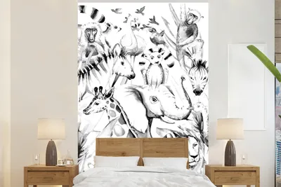 Produktbild von MuchoWow® Fototapete für Wohnzimmer oder Schlafzimmer Wandtapete Vinyl Motivtapete Aquarelle - Tiere - Dschungel - Pastell - Jungen - Mädchen - Kinder - 160x240 cm - Vinyltapete