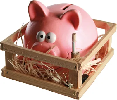 Produktbild von Rosa Keramik Sparschwein mit Hammer & Stall ca. 13 cm wiederverwendbar