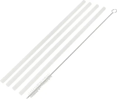 Produktbild von Fackelmann Kunststoff-Trinkhalme Ø 6 mm mit Reinigungsbürsten Rio Party, Wiederverwendbare Strohhalme für jeden Anlass, umweltfreundliche Trinkröhrchen (Farbe: Transluzent), Menge: 4 Halme + 1 Bürste