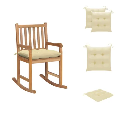 Immagine prodotto di vidaXL Sedia a dondolo con cuscino bianco crema in teak massiccio - Sedie da giardino