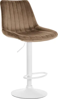 Obrázok produktu pre Moderná barová stolička SAMT - zamat, ergonomický komfort, otočná o 360° | Farba: hnedá | Farba podstavca: biela