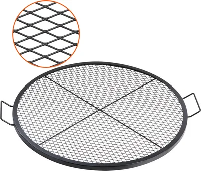 Produktbild von VEVOR X-Marks Feuerstellen-Grillrost, Φ 910 x 25 mm Lagerfeuer-BBQ-Grillrost aus Stahl mit Griff und Stütz-X-Draht, Tragbares Camping-Kochgeschirr für Partys und Zusammenkünfte im Freien, Schwarz